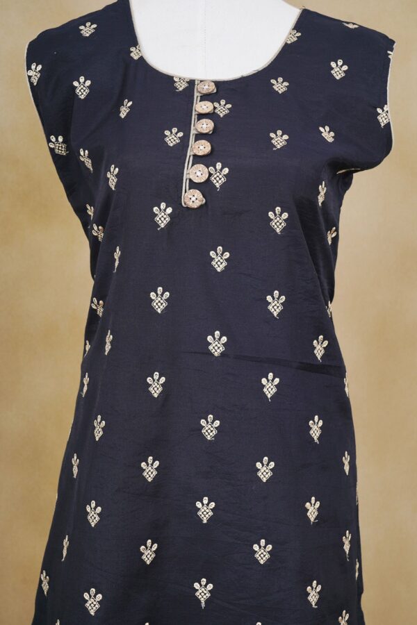 Black design top with beige bottom and black stripe shawl kurti - Image 3