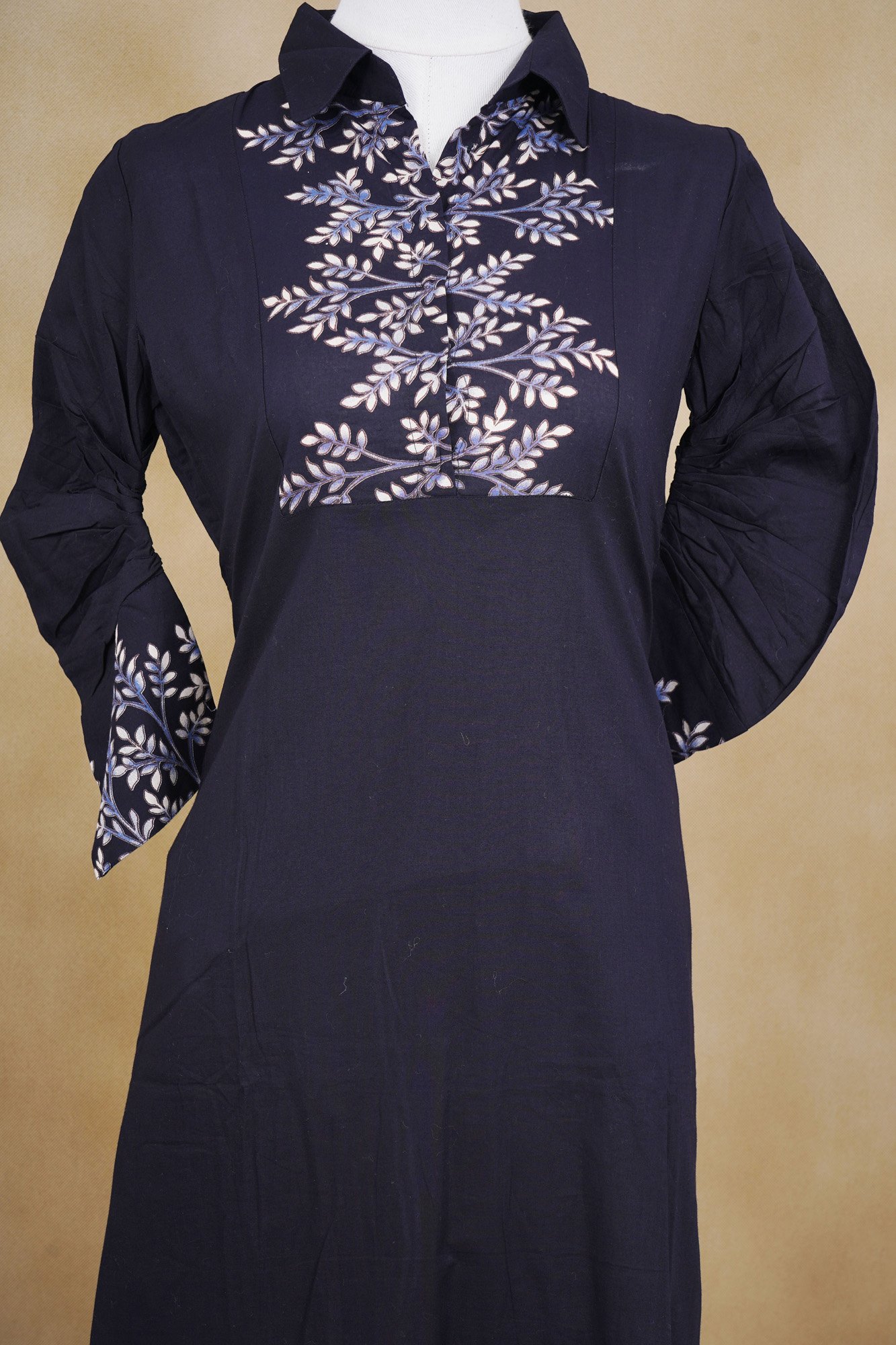 Black floral design top with black palazzo bottom and black shawl kurti - Image 2