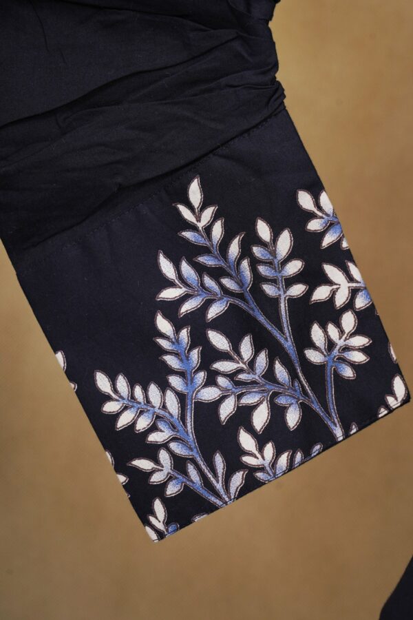 Black floral design top with black palazzo bottom and black shawl kurti - Image 3