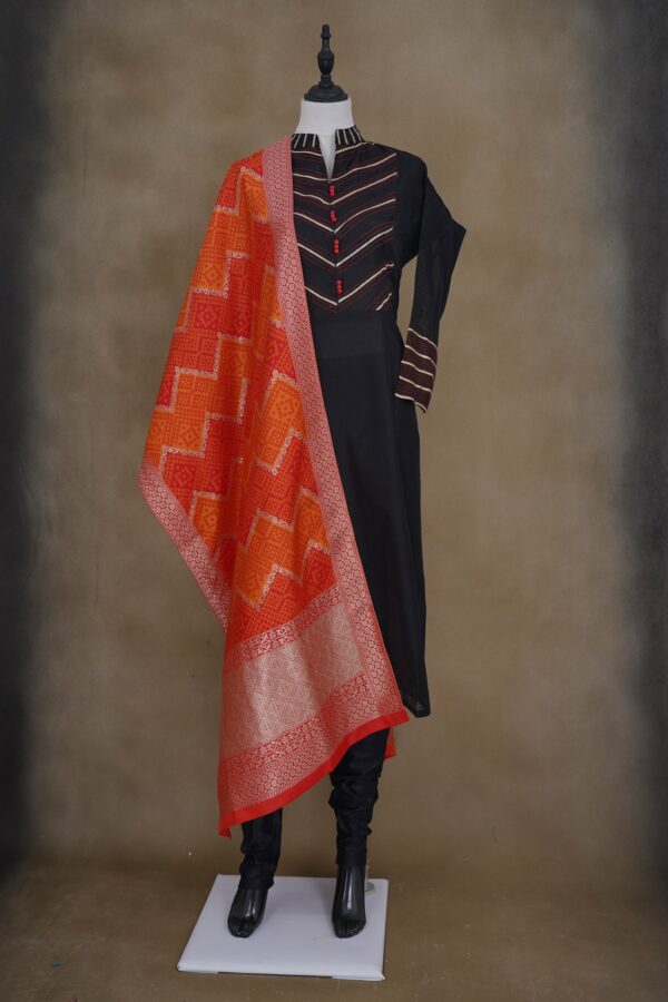 Black top with black bottom and red shawl kurti