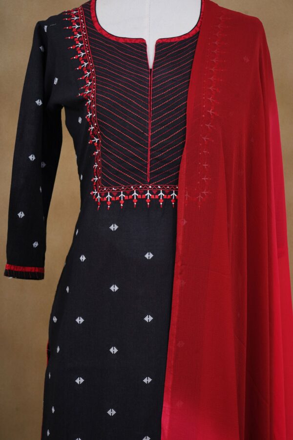 Black top with red bottom and red shawl kurti - Image 3