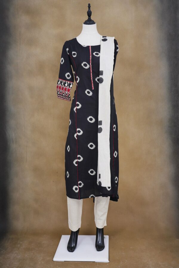 Black top with white bottom and white shawl kurti