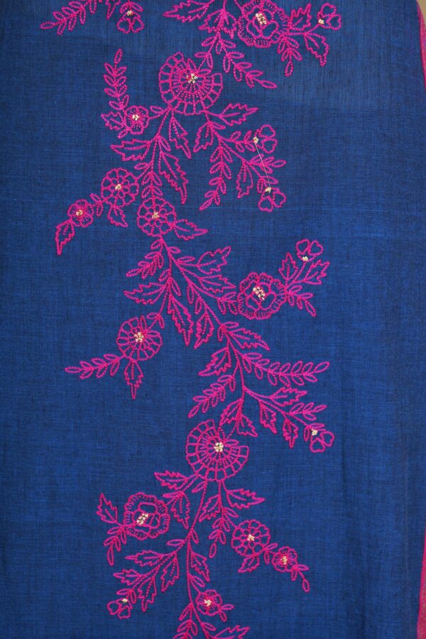 Blue and pink floral design top with blue bottom and pink shawl kurti - Image 4