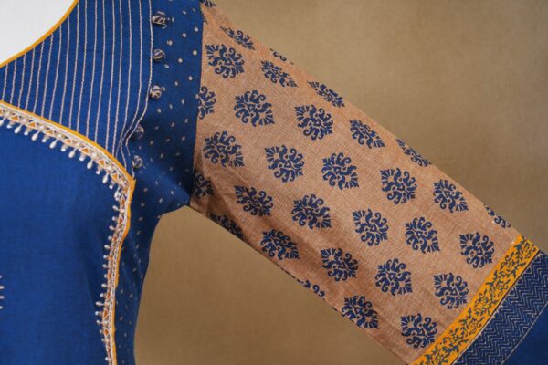 Blue design top with blue bottom and beige shawl kurti - Image 4