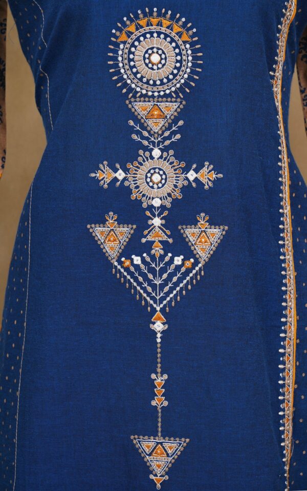 Blue design top with blue bottom and beige shawl kurti - Image 5