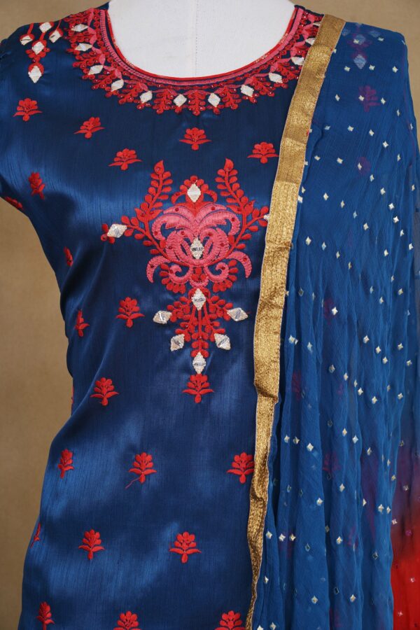 Blue design top with red bottom with red ad blue shawl kurti - Image 2