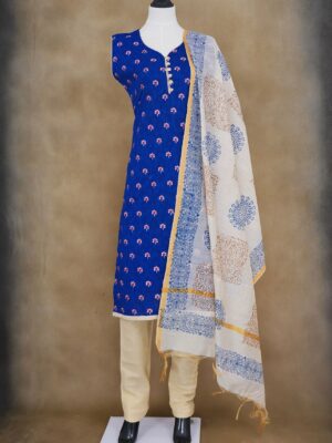 Blue floral top with half white bottom kurti