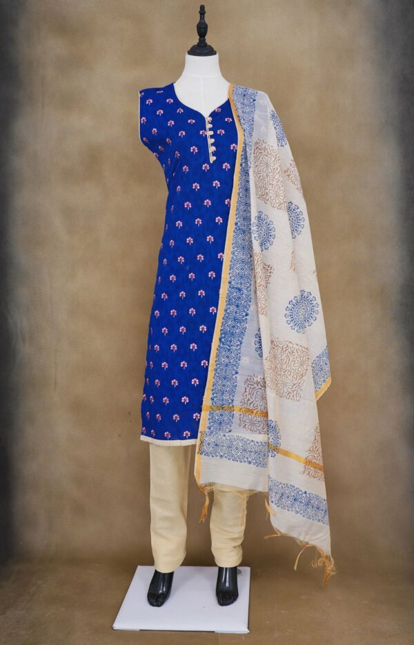 Blue floral top with half white bottom kurti