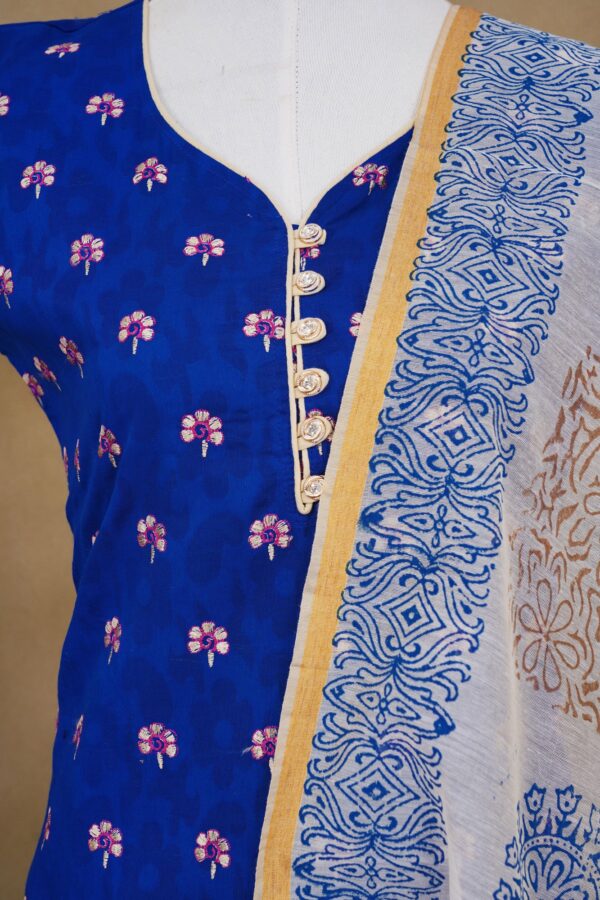 Blue floral top with half white bottom kurti - Image 2