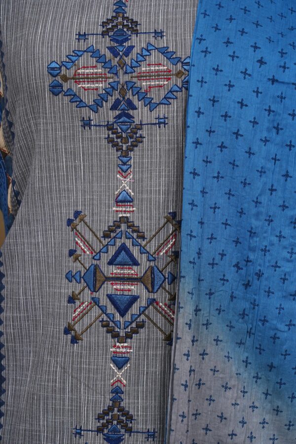 Blue grey design top with dark blue bottom and blue shawl kurti - Image 2