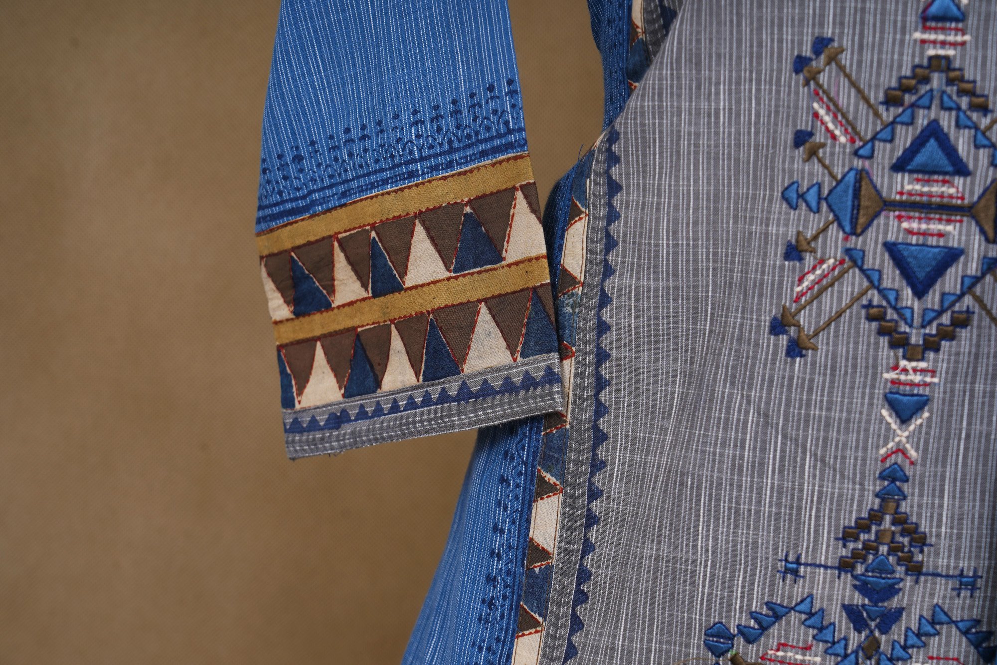 Blue grey design top with dark blue bottom and blue shawl kurti - Image 3