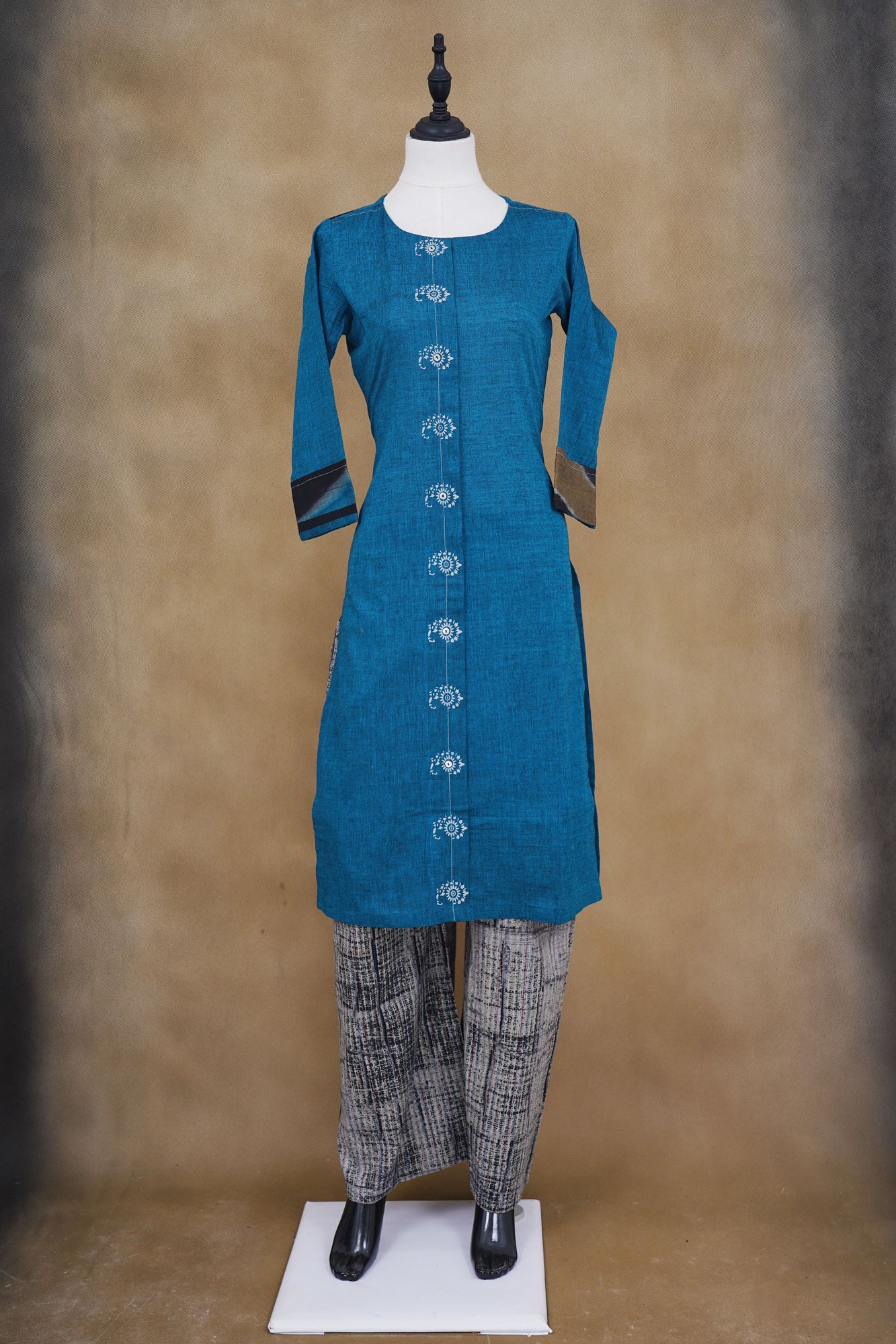 Blue top with grey bottom kurti