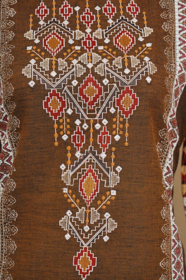 Brown deisgn top with checked white bottom and white and shawl kurti - Image 3