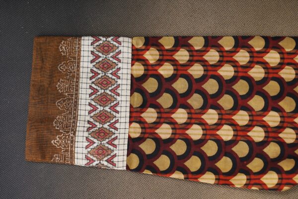 Brown deisgn top with checked white bottom and white and shawl kurti - Image 4