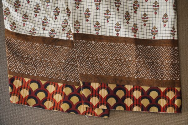 Brown deisgn top with checked white bottom and white and shawl kurti - Image 8