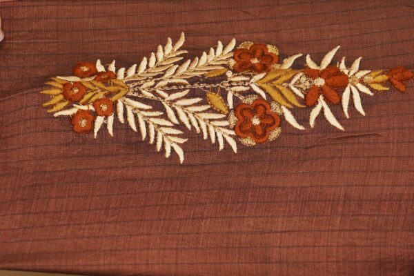 Brown floral design top with brown bottom and light brown shawl kurti - Image 4