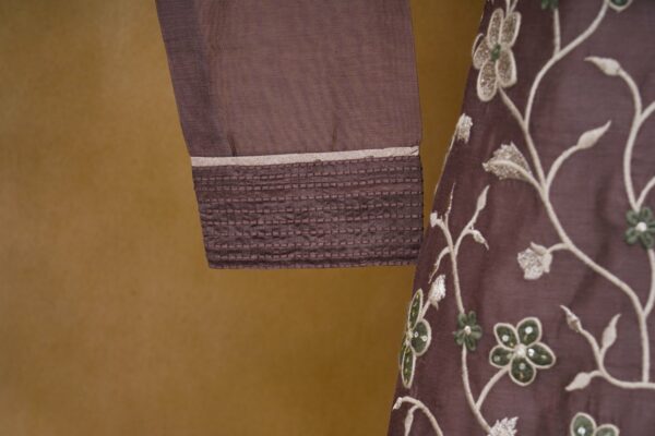 Bown floral design top with white bottom and brown shawl kurti - Image 3