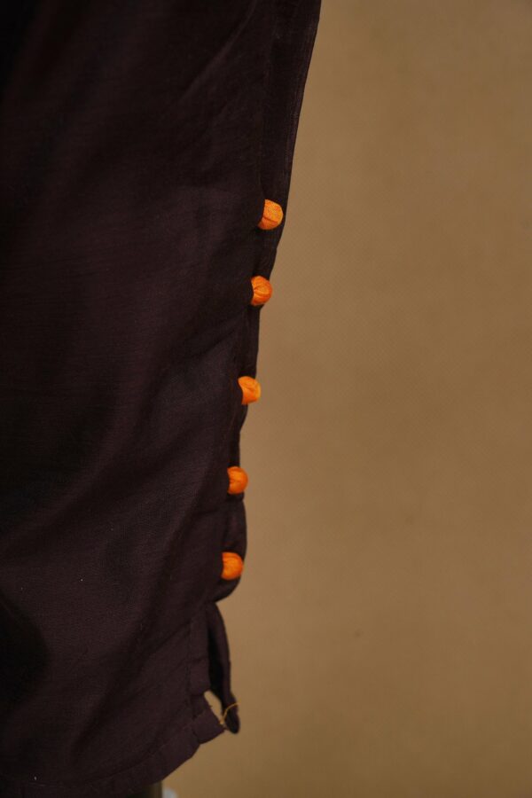 Brown floral top with brown bottom and orange shawl - Image 4