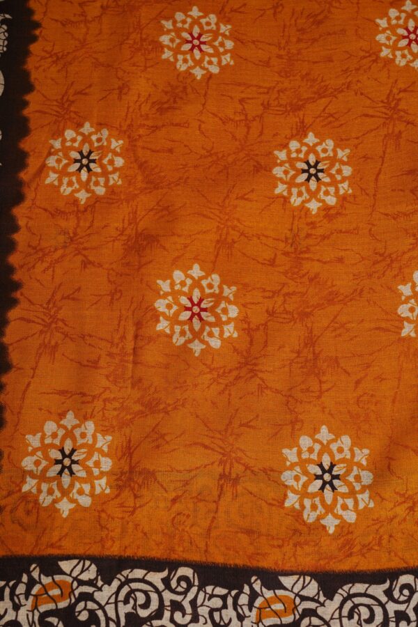 Brown floral top with brown bottom and orange shawl - Image 6