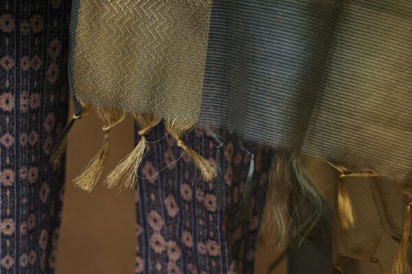 Brown grey top with floral design bottom and grey shawl kurti - Image 4
