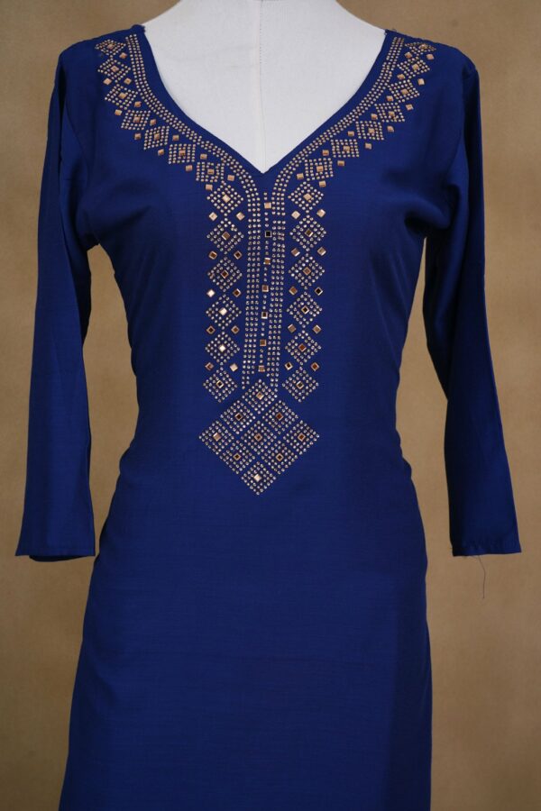 Dark blue design top with dark blue bottom and blue shawl kurti - Image 3