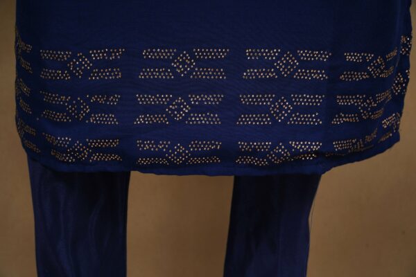 Dark blue design top with dark blue bottom and blue shawl kurti - Image 4