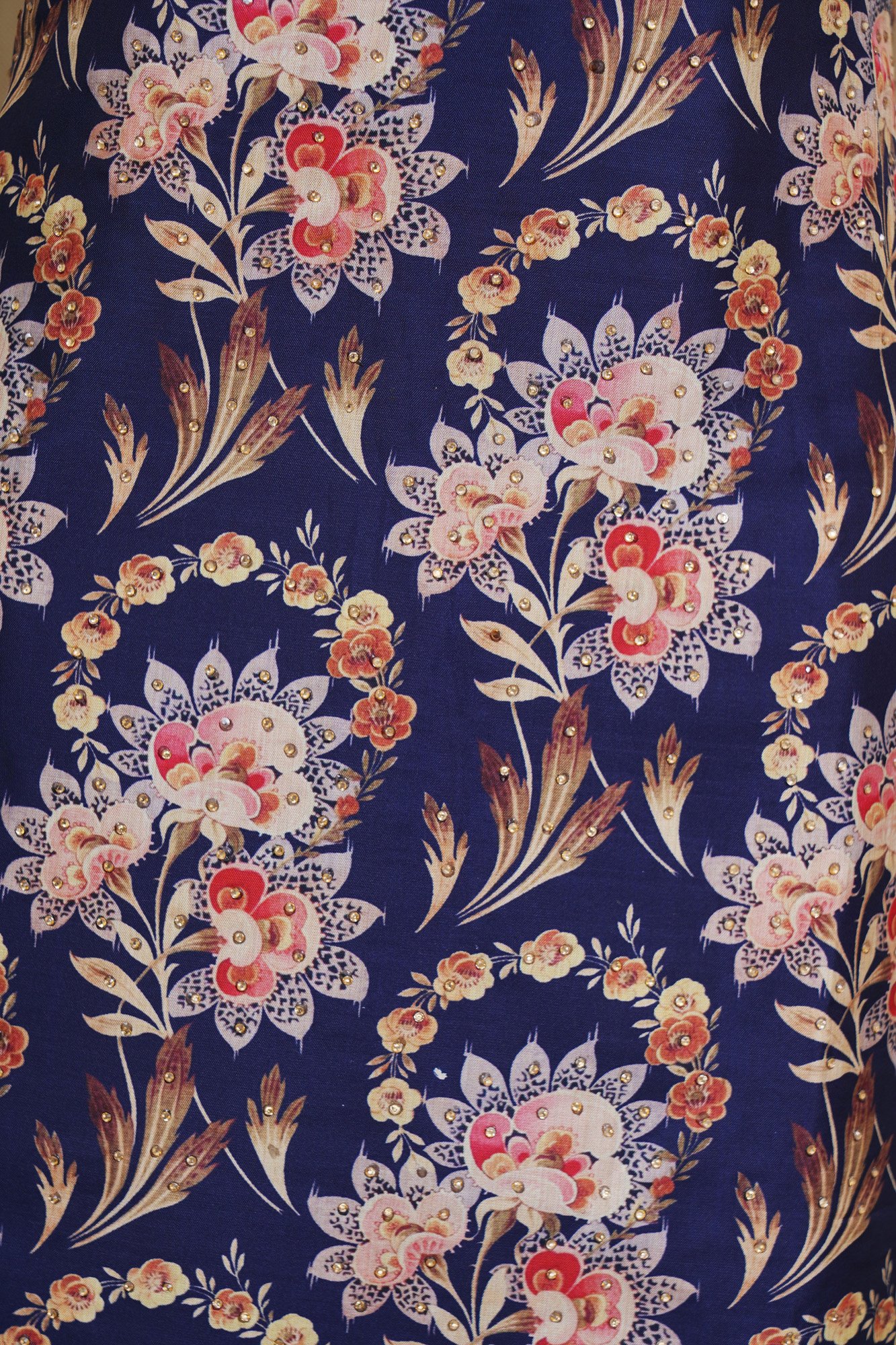 Dark blue floral design top with beige bottom and shawl kurti - Image 3