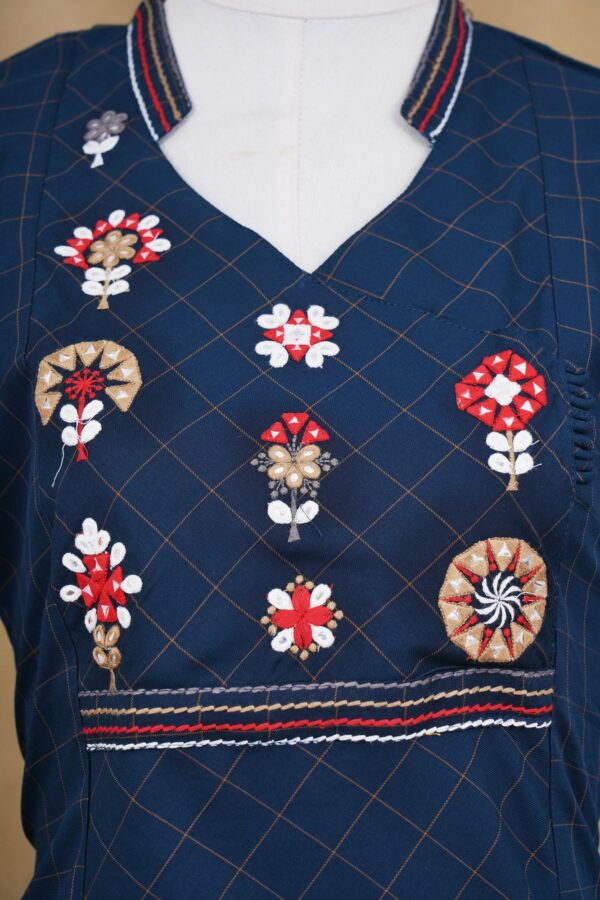 Dark blue floral top with yellow bottom Kurti - Image 3