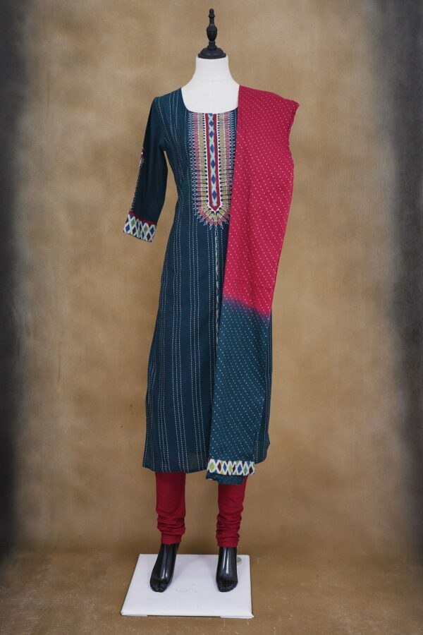 Dark blue stripe tp with maroon bottom and maroon shawl kurti