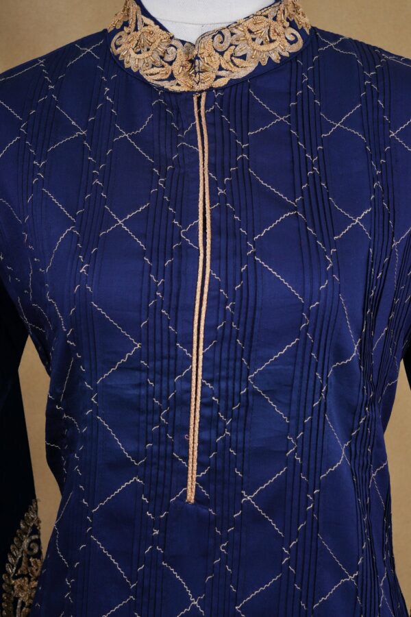 Dark blue top with beige bottom and kalamkari shawl kurti - Image 2
