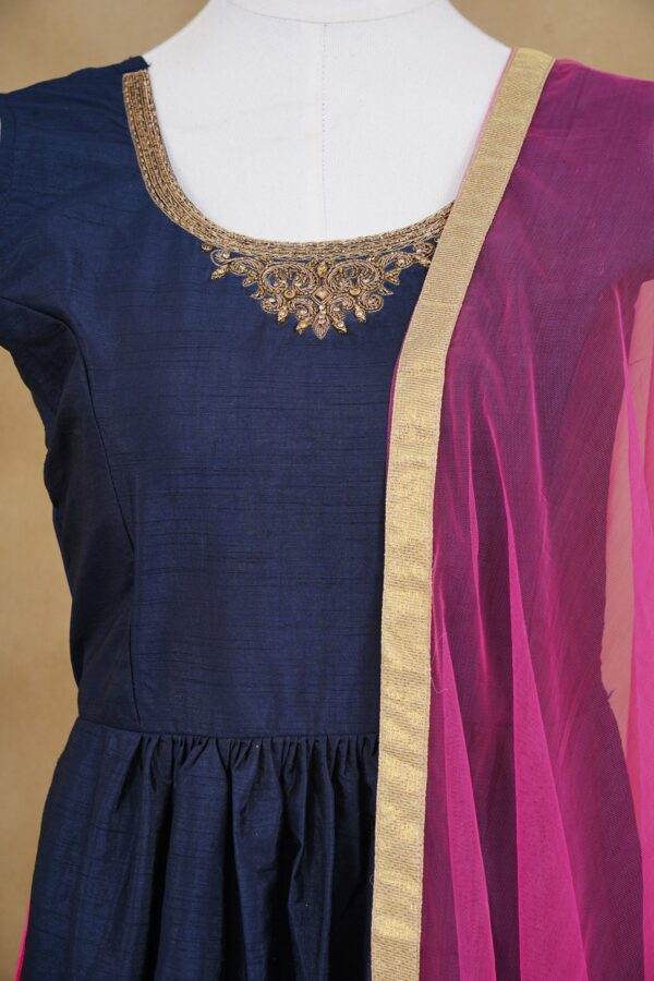 Dark blue top with yellow palazzo bottom and pink shawl kurti - Image 2