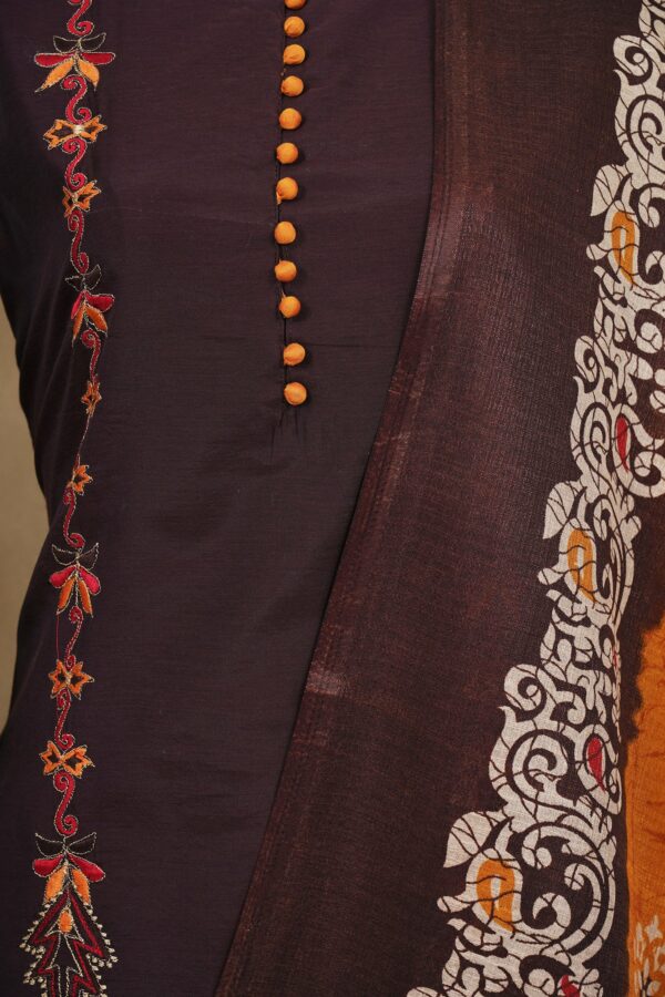 Dark maroon top with dark maroon bottom and brown orange shawl kurti - Image 2