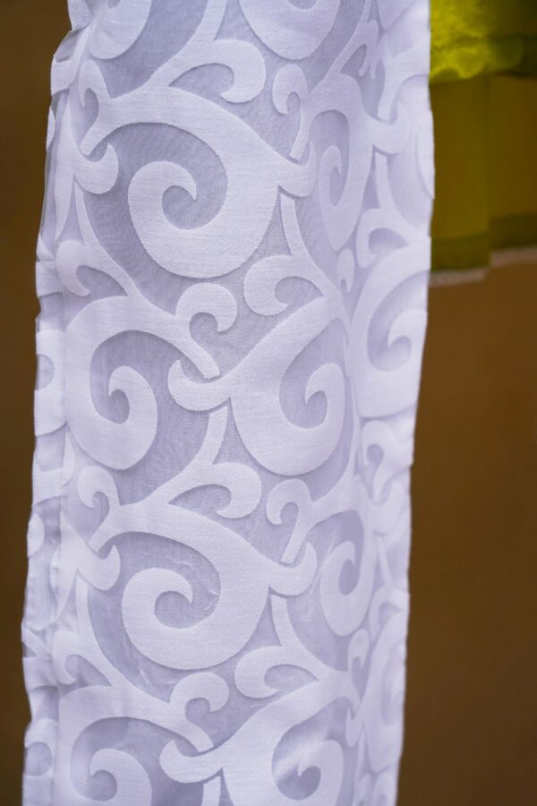 Green design top with white bottom and netted shawl kurti - Image 6
