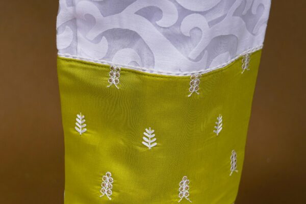 Green design top with white bottom and netted shawl kurti - Image 7