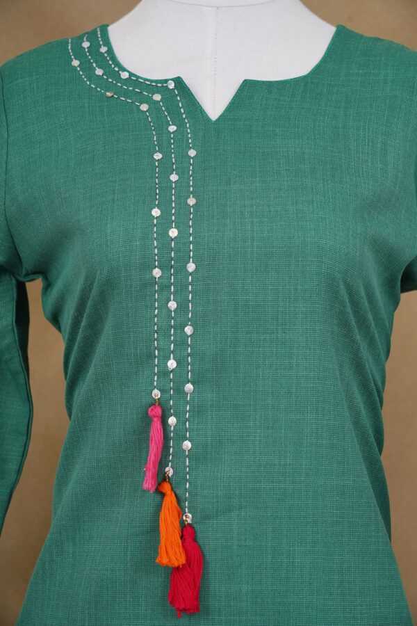 Green top with white bottom and white shawl kurti - Image 3