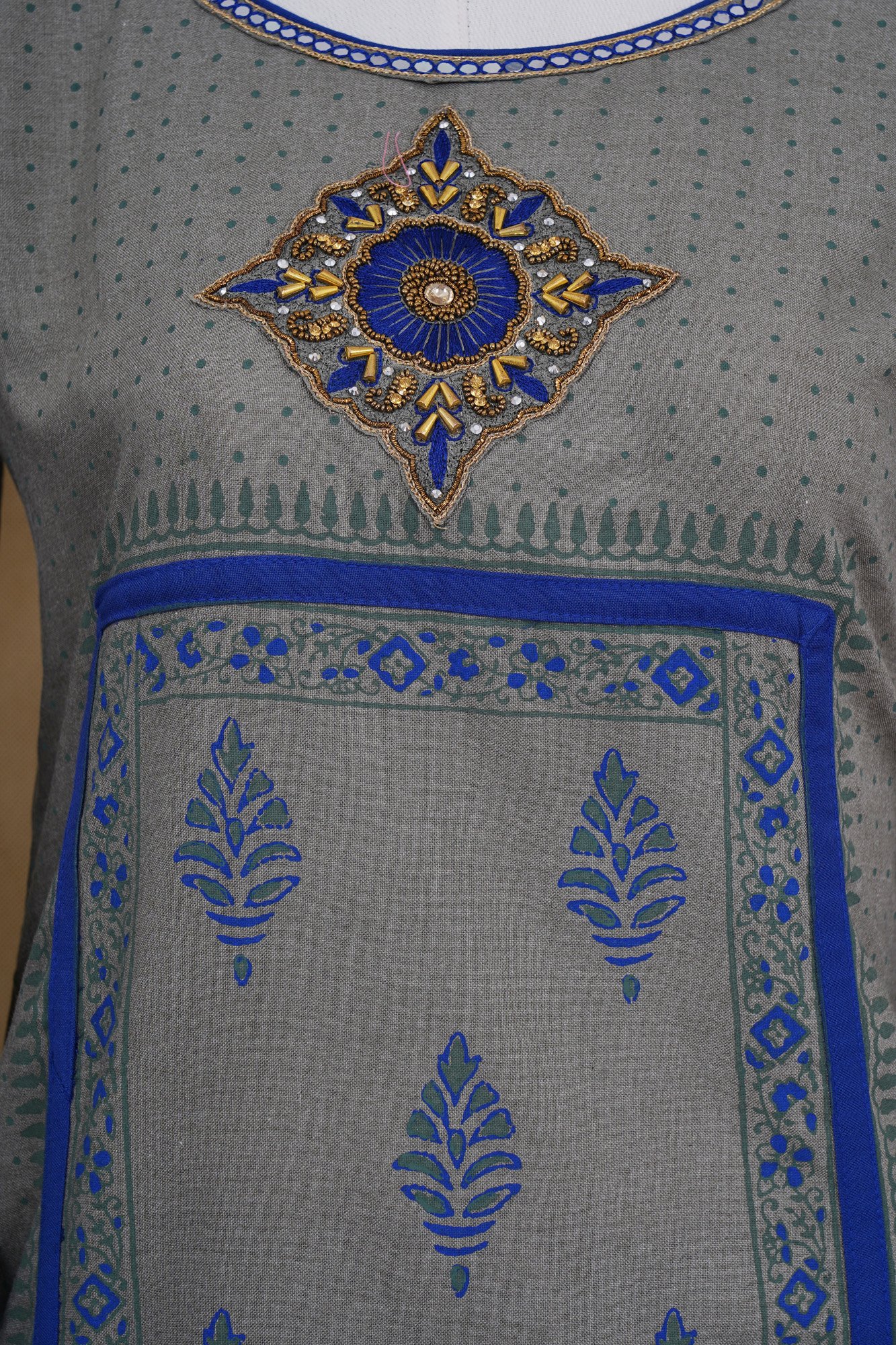 Grey and blue design top with blue bottom and blue shawl kurti - Image 3