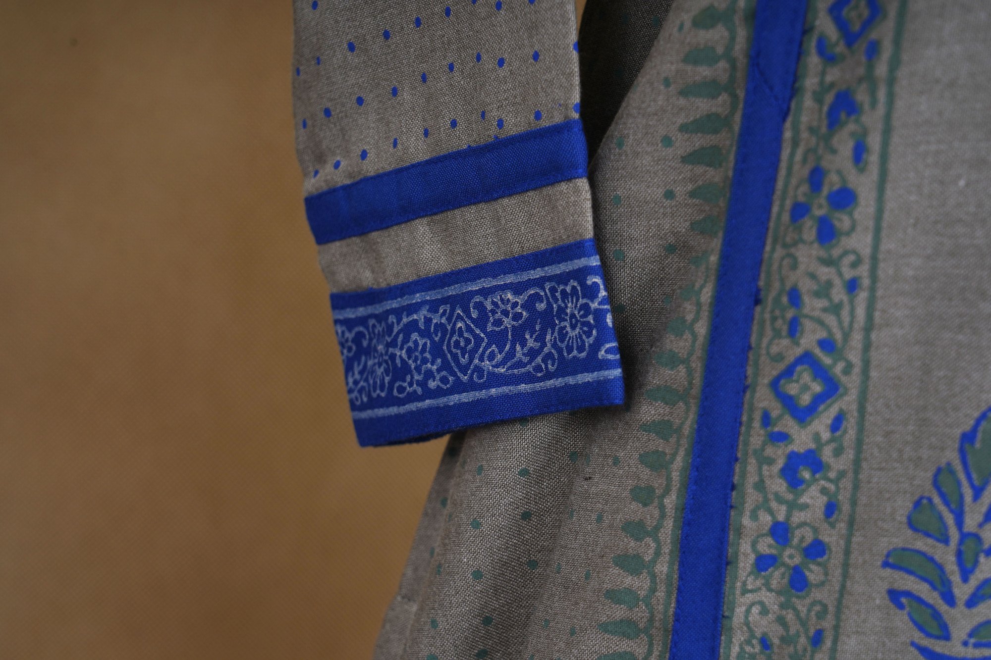 Grey and blue design top with blue bottom and blue shawl kurti - Image 4