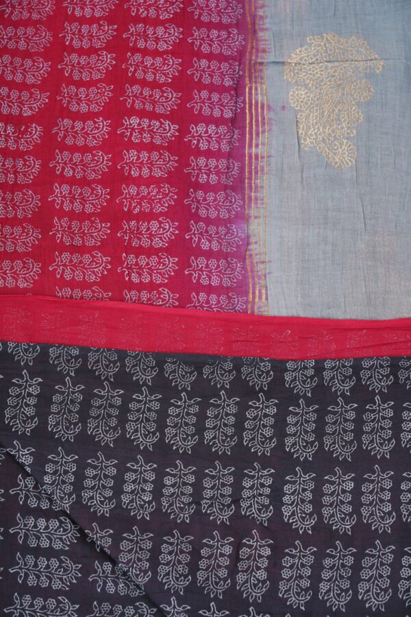 Grey and red design top with black bottom and grey shawl kurti - Image 5