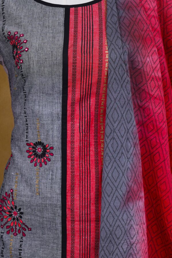 Grey and red top with black palazzo bottom and red shawl kurti - Image 2
