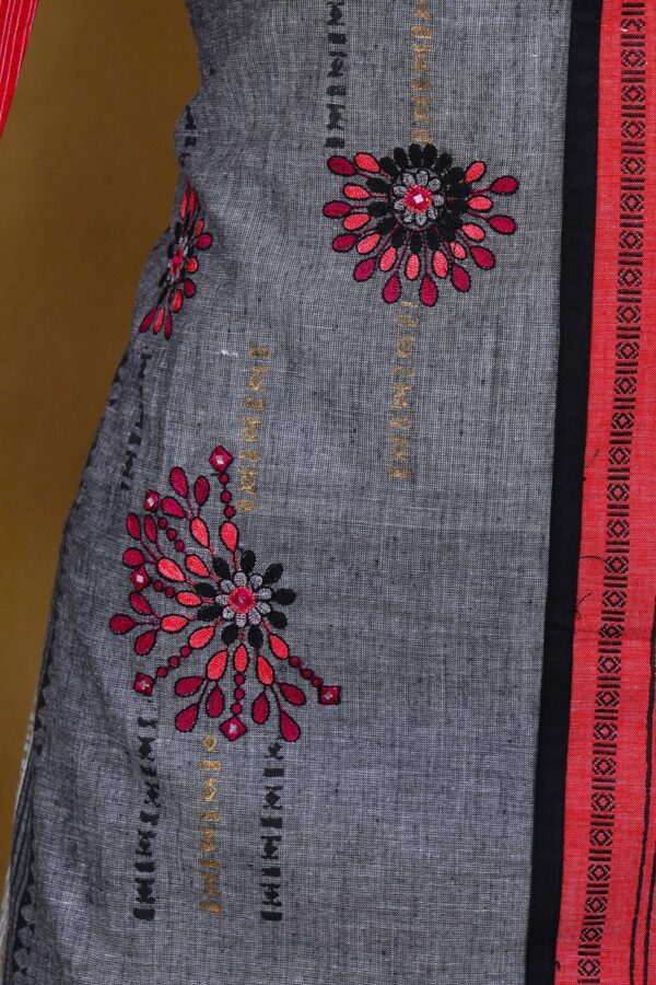 Grey and red top with black palazzo bottom and red shawl kurti - Image 3