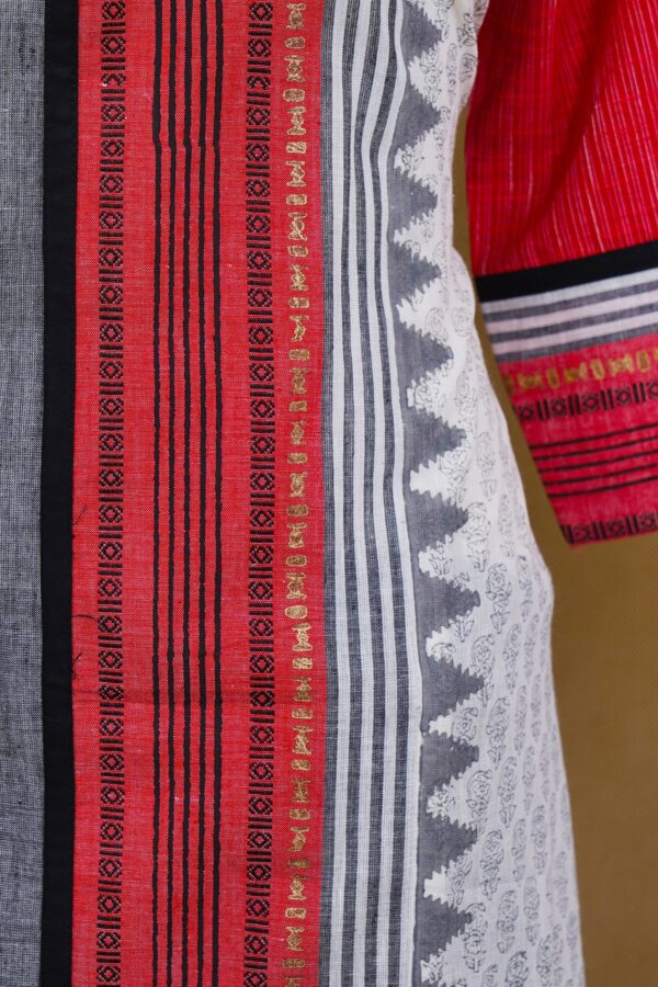 Grey and red top with black palazzo bottom and red shawl kurti - Image 4