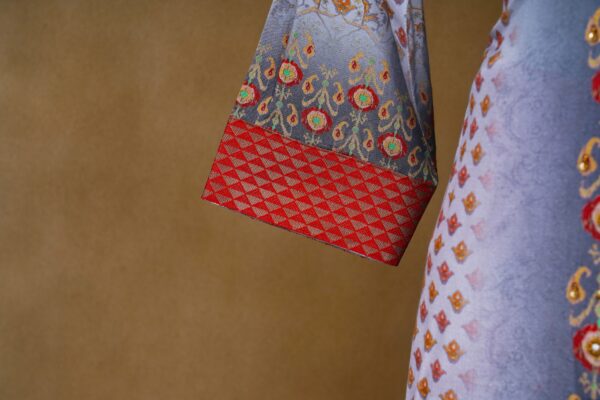 Grey floral design top with red bottom and red grey shawl Kurti - Image 3