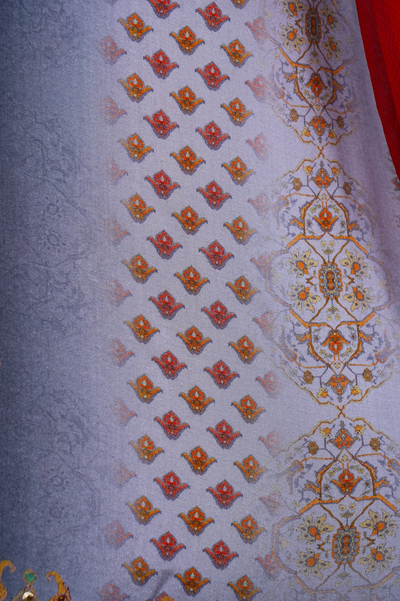 Grey floral design top with red bottom and red grey shawl Kurti - Image 5