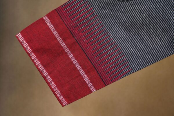 Grey with red design top with orange bottom and red shawl kurti - Image 4