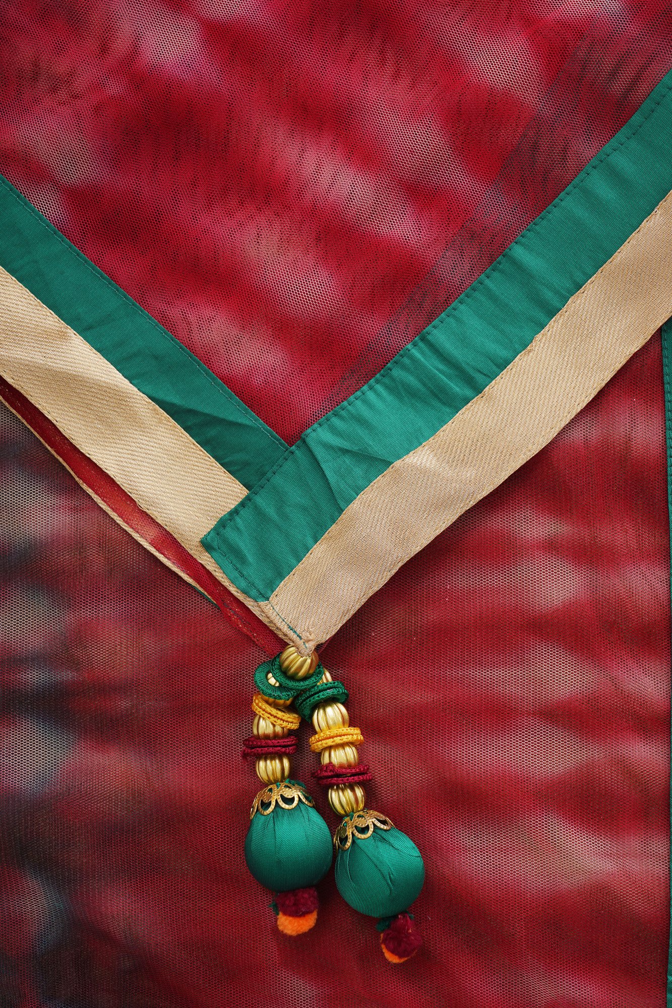 Half white floral design top with maroon palazzo bottom and red and green shawl kurti - Image 7