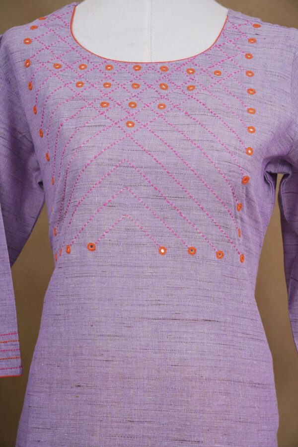 Lavender top with orange bottom and orange shawl kurti - Image 3