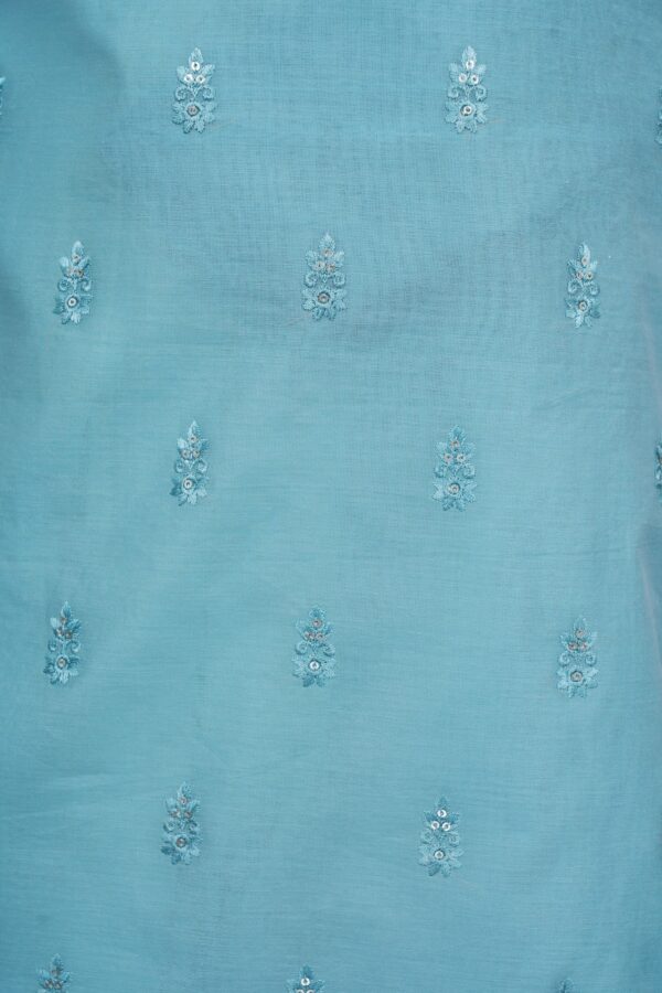 Light blue floral design top with white bottom and white shawl kurti - Image 4