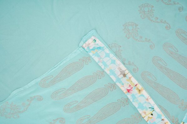 Light blue floral top with light blue bottom and light blue shawl kurti - Image 5