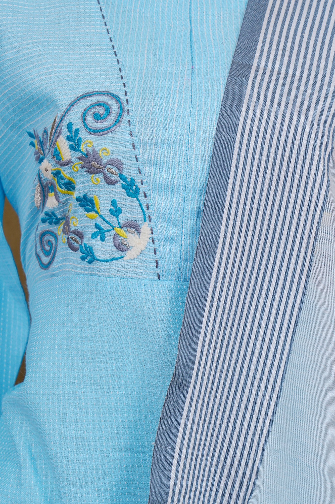 Light blue top with white bottom and light blue shawl kurti - Image 2