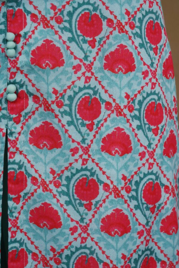 Light blue with red design top and mint green bottom kurti - Image 3